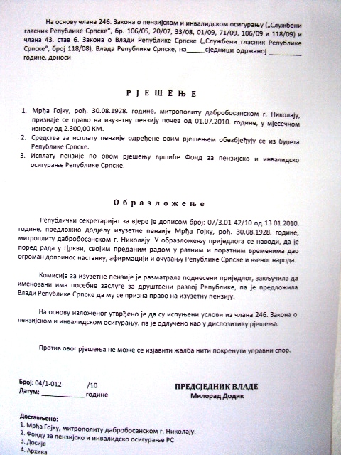 Odluka - Mitropolit Nikolaj