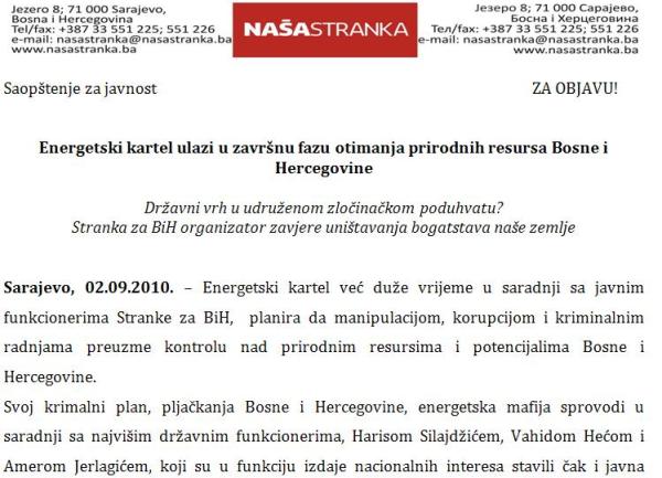 Saop&scaron;tenje Na&scaron;e stranke