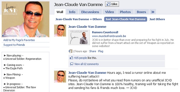 Van Dammeov Facebook profil