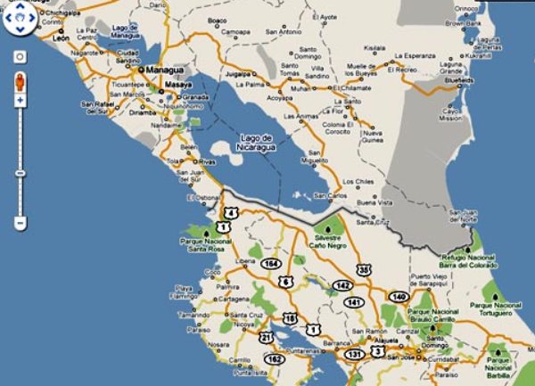Gugl mapa granice Nikaragve i Kostarike