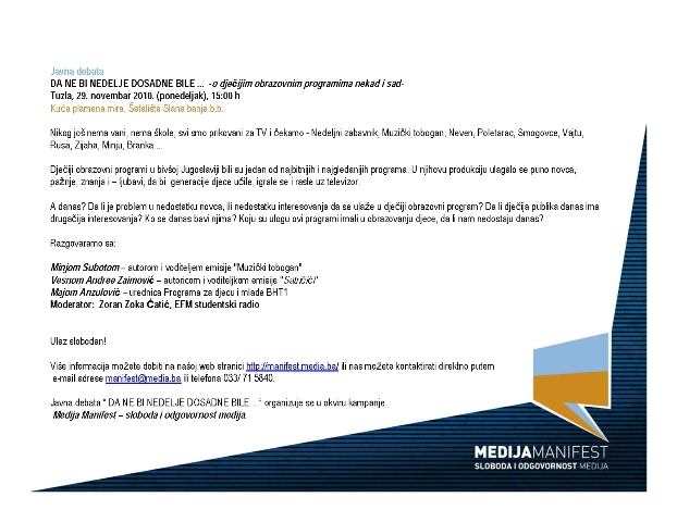 Debata 'Da ne bi nedelje dosadne bile'