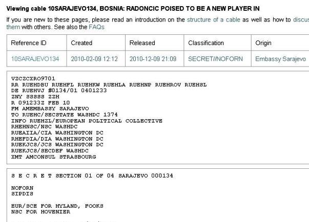 wikileaks sarajevo