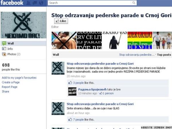 facebook stranica protiv održavanja Gay parade u Crnoj Gori