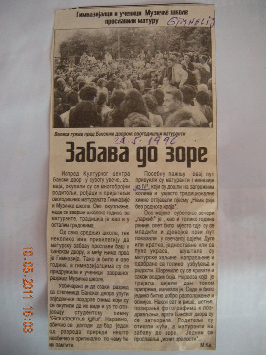 Članak o maturantima banjalučke gimnazije Članak o maturantima banjalučke gimnazije