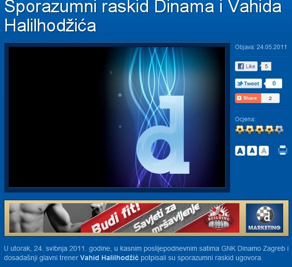 Vahid Halilhodžić i Dinamo - sporazumni raskid ugovora Vahid Halilhodžić i Dinamo - sporazumni raskid ugovora