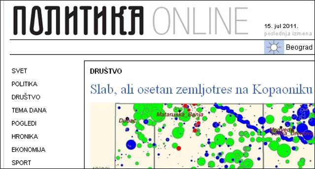 slab ali osetan zemljotres na kopaoniku