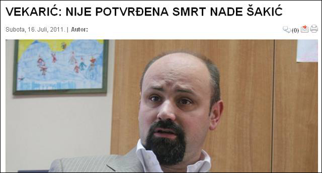 nije potvrđena smrt nade &scaron;akić
