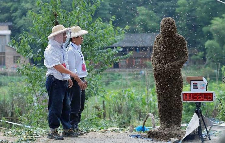 čovjek pokriven pčelama