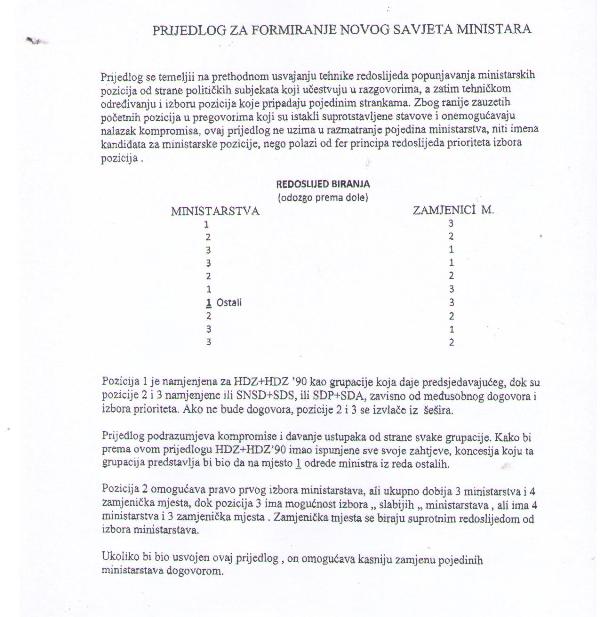 bosićev prijedlog za vijeće ministara