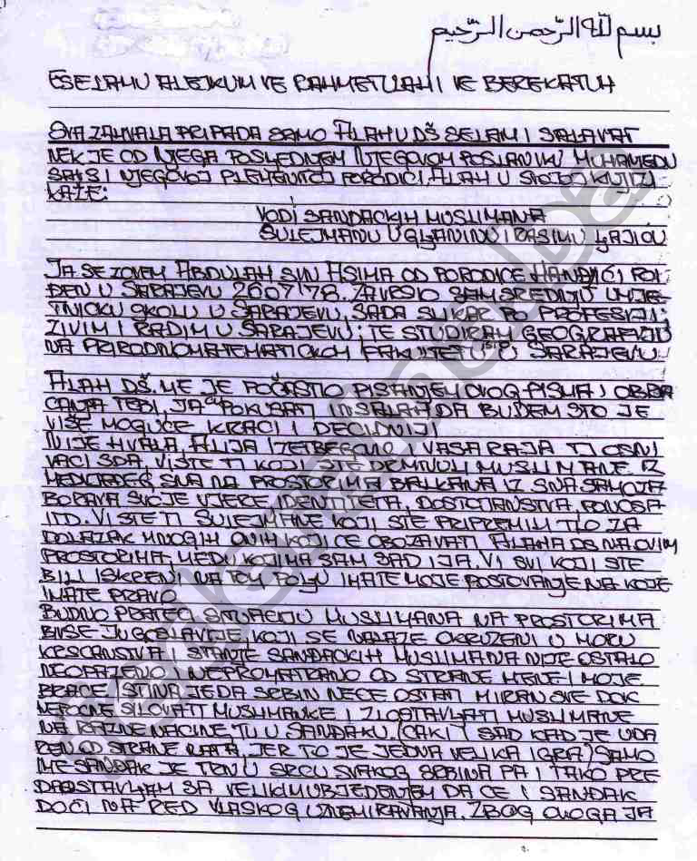 Pismo Abdulaha Handžića1 Pismo Abdulaha Handžića1