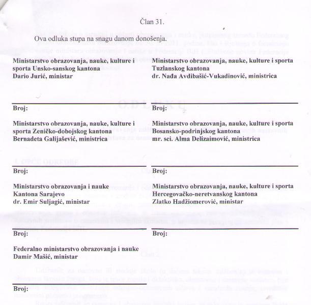 odluka Ministrastva obazovanja FBiH