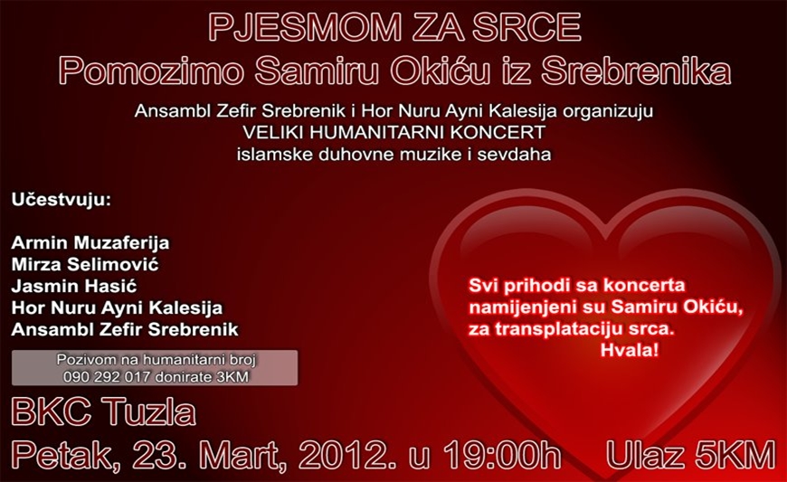Humanitarni koncert za pomoć Samiru Okiću: &ldquo;Pjesmom za srce&rdquo;