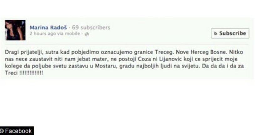 Marina Rado&scaron; - status na FB
