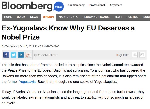 Tim Judah o Nobelu Evropskoj uniji