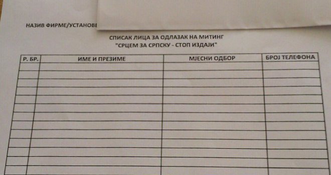 Dodikova demokratija: Zaposleni u javnom sektoru moraju popuniti SNSD-ov obrazac - protesti ili otkaz!