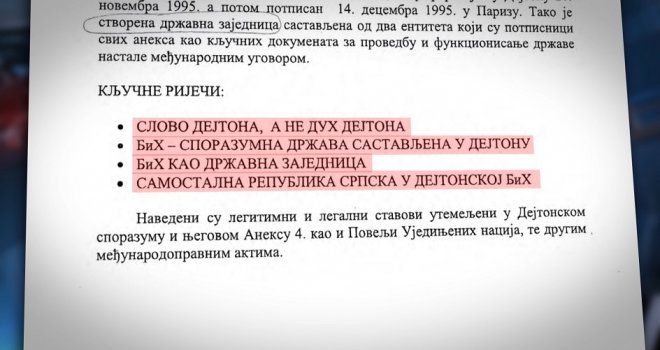 Ovo je Dodikov dokument za 'rušenje države': BiH je nastala Dejtonom, nema imovine i može opstati samo...
