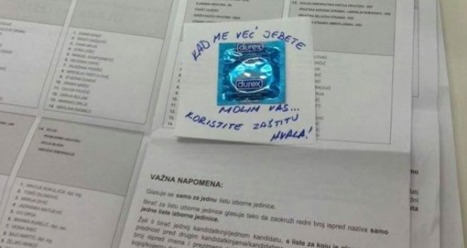Na glasački listić nalijepio kondom: 'Kad me već je*ete, koristite zaštitu'