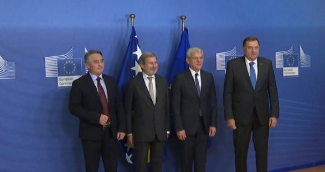 Članovi Predsjedništva se sastali sa Hahnom: Komšić i Džaferović za EU i NATO, Dodik samo za EU