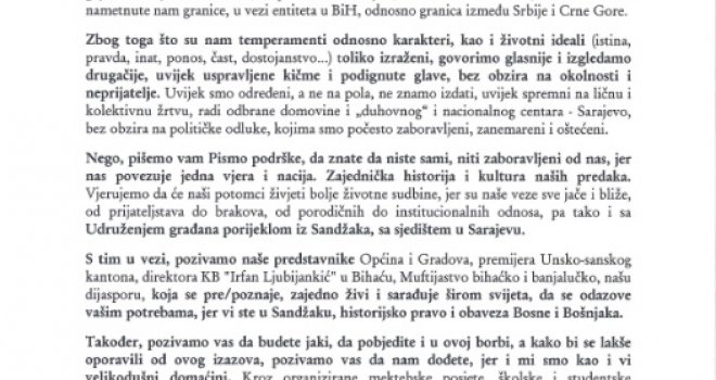 Mi smo zapadna, a vi istočna Krajina/Sandžak, i u dobru i u zlu, jedno i uvijek zajedno!