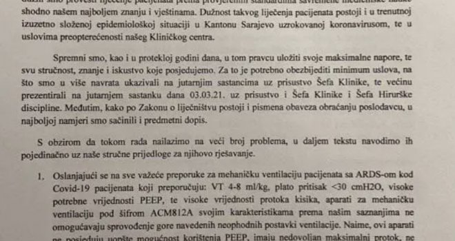 Ko je od ljekara s KCUS-a dao otkaz: Uprava tražila da potpišu izjavu da ne stoje iza pisma o respiratorima