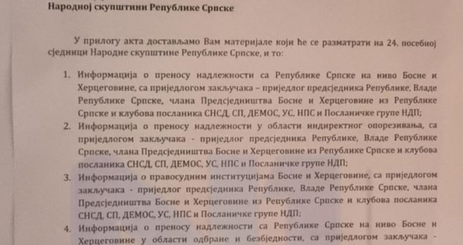 Pogledajte dnevni red sa današnje sjednice Narodne skupštine RS