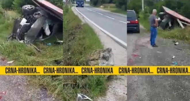 Teška saobraćajna nesreća u Gladnom Polju: Vozaču izletjela krava na put, uletio u kanal, isprevrtao se... 