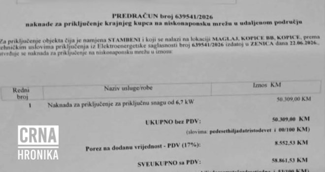 Šok i nevjerica kada mu je stigao predračun za priključak struje, treba platiti 59.000 KM: 'Gledam, tri puta provjeravam...'